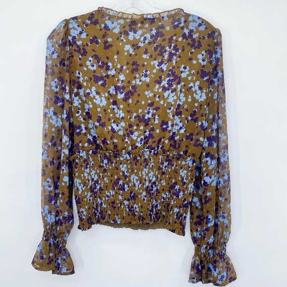 Astr The Label Blue Brown Floral Ruffle Blouse size L - Picture 5 of 13